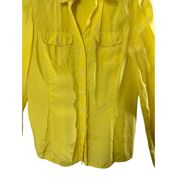 Express Yellow Long Sleeve Button Up Shirt Blouse Size S Collared Pockets - Picture 7 of 9
